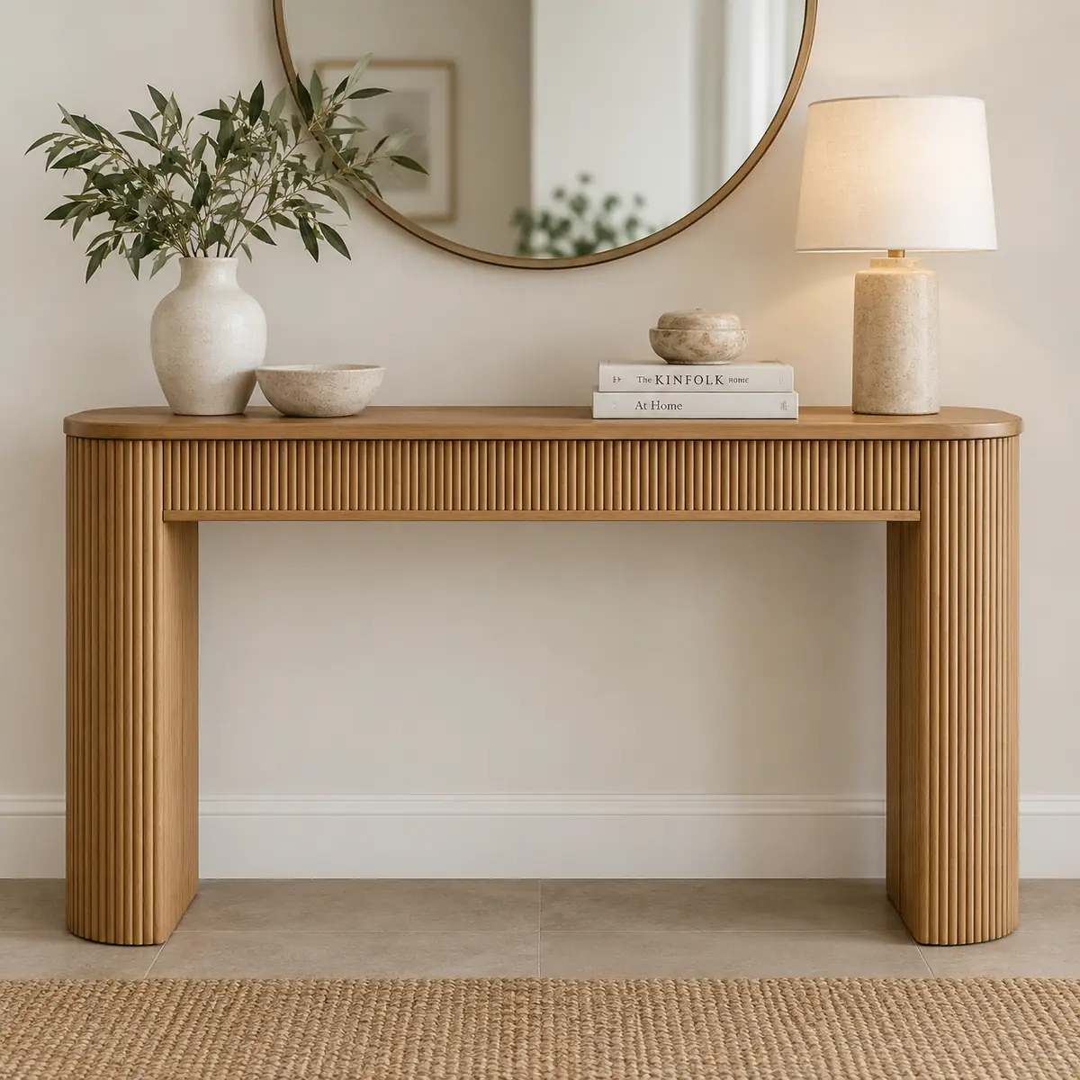 Reeded Wooden Console Table